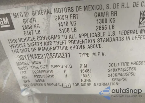 2012 Cadillac Srx Luxury Collection z USA, uszkodzony, nr VIN 3GYFNAE31CS503211